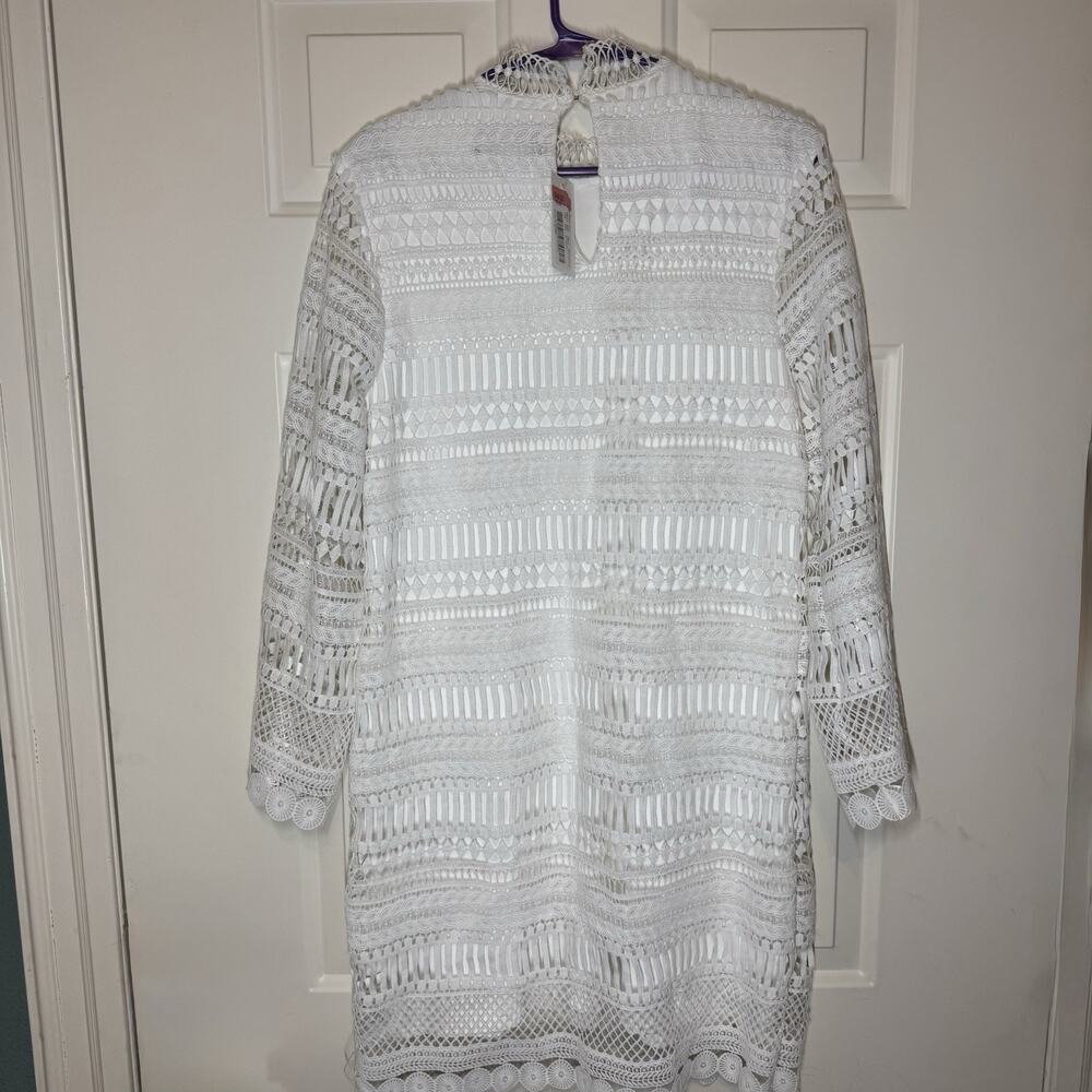 New Sugar Lips Womens Dress White Geometric Crocheted 3/4 Sleeve Boho Small - Picture 6 of 10